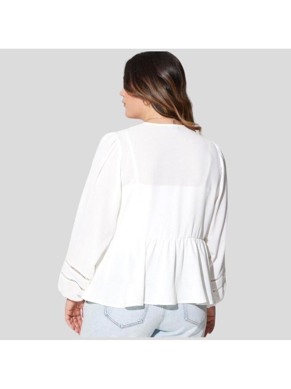 Torrid 2 Women’s White Eyelet Top Front Lace-up Cottagecore, Boho Long Sleeve - Picture 7 of 14